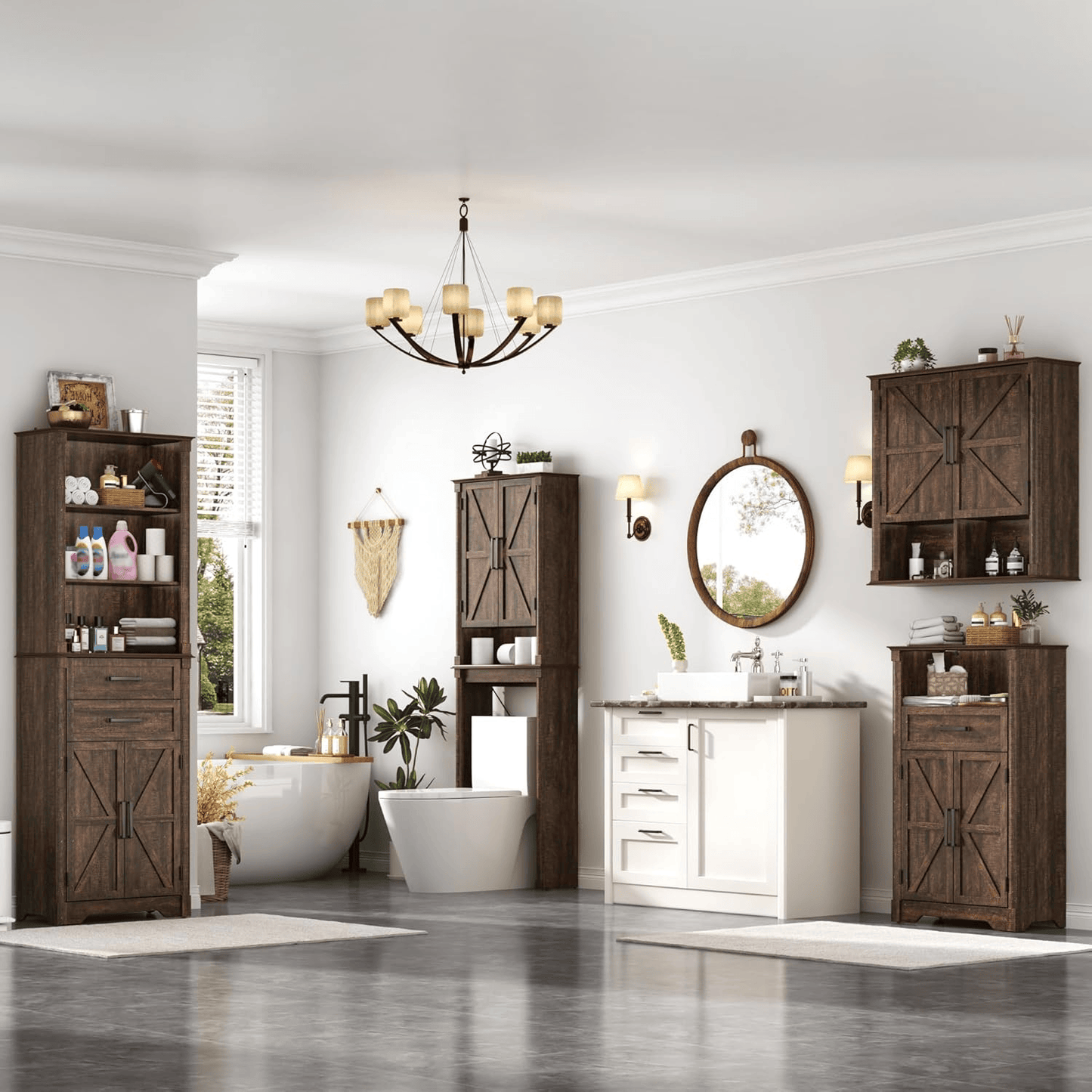 Double Wooden Storage Cabinet Wall Mounted