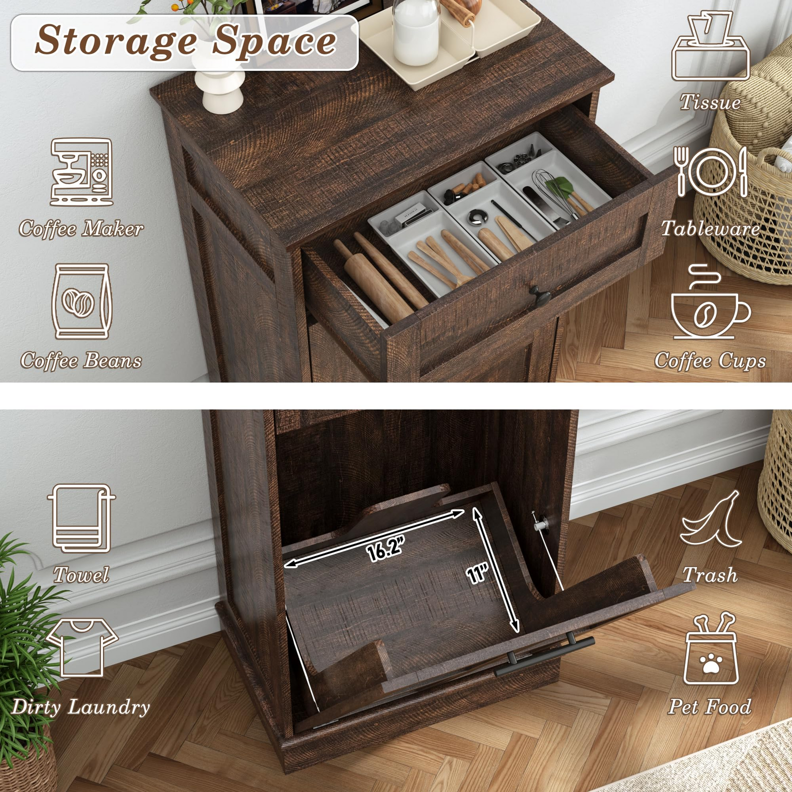13 Gallons Tilt-Out Trash Can Cabinet