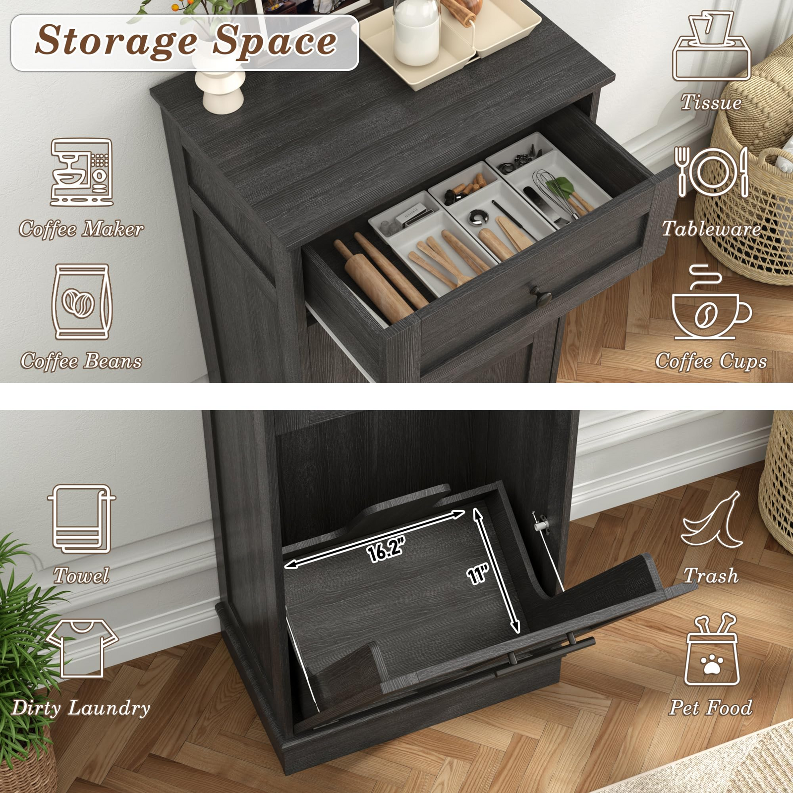 13 Gallons Tilt-Out Trash Can Cabinet