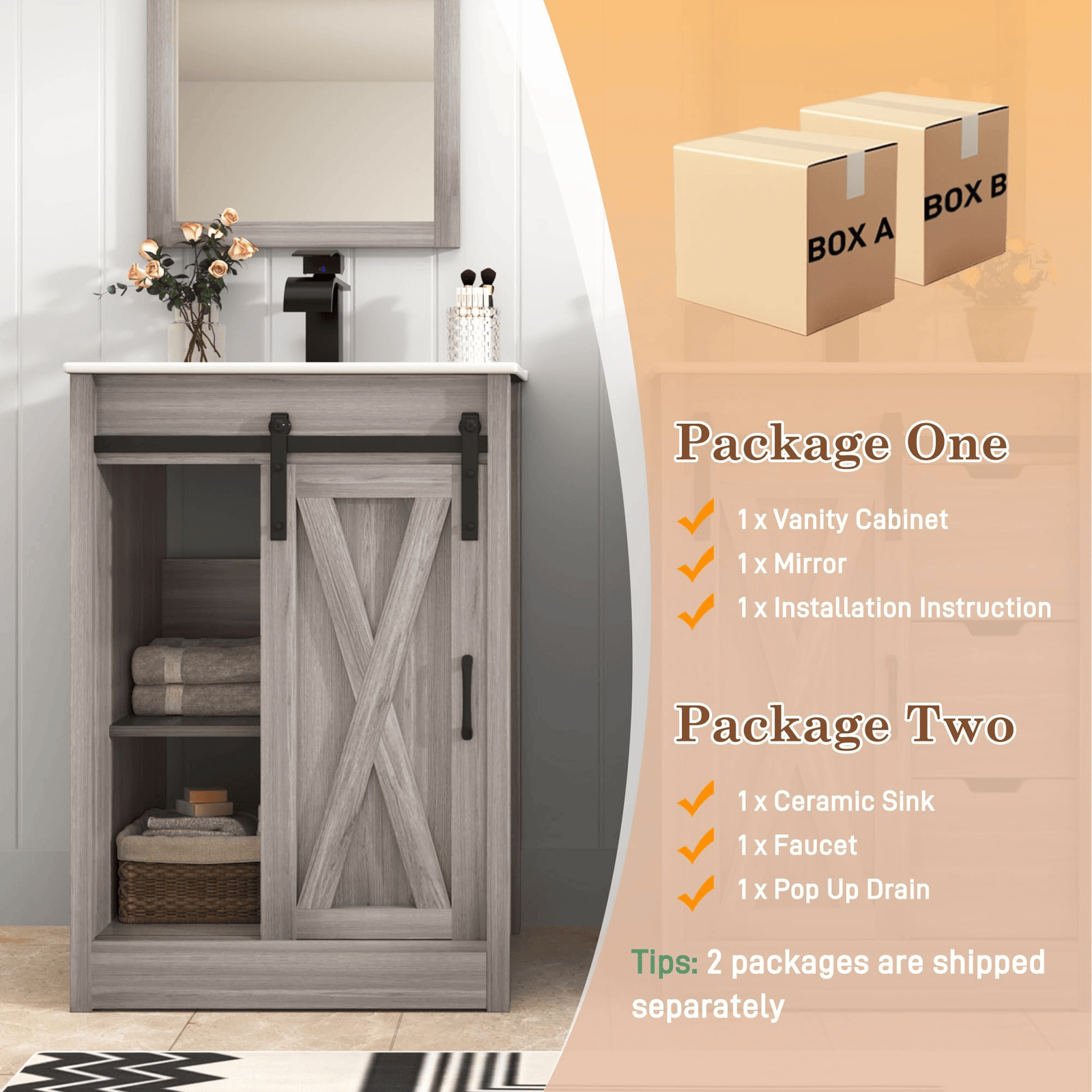 24 Inch Single Bathroom Vanity Cabinet with Sink