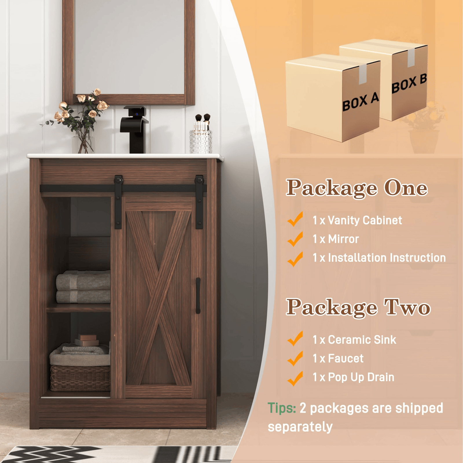 24 Inch Single Bathroom Vanity Cabinet with Sink