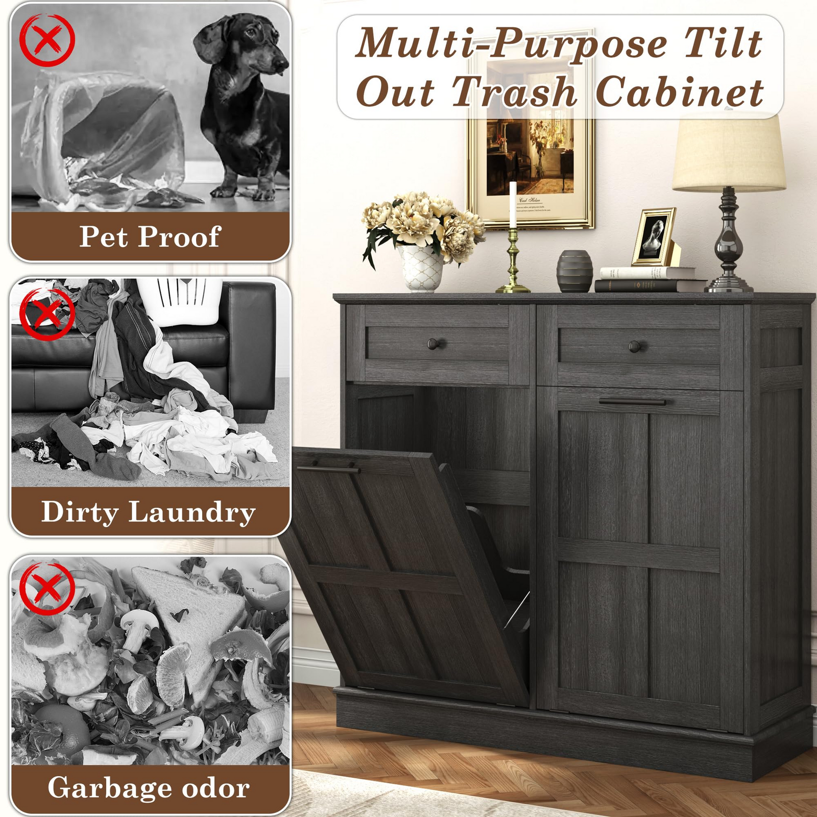 26 Gallons Dual Tilt-Out Trash Can Cabinet