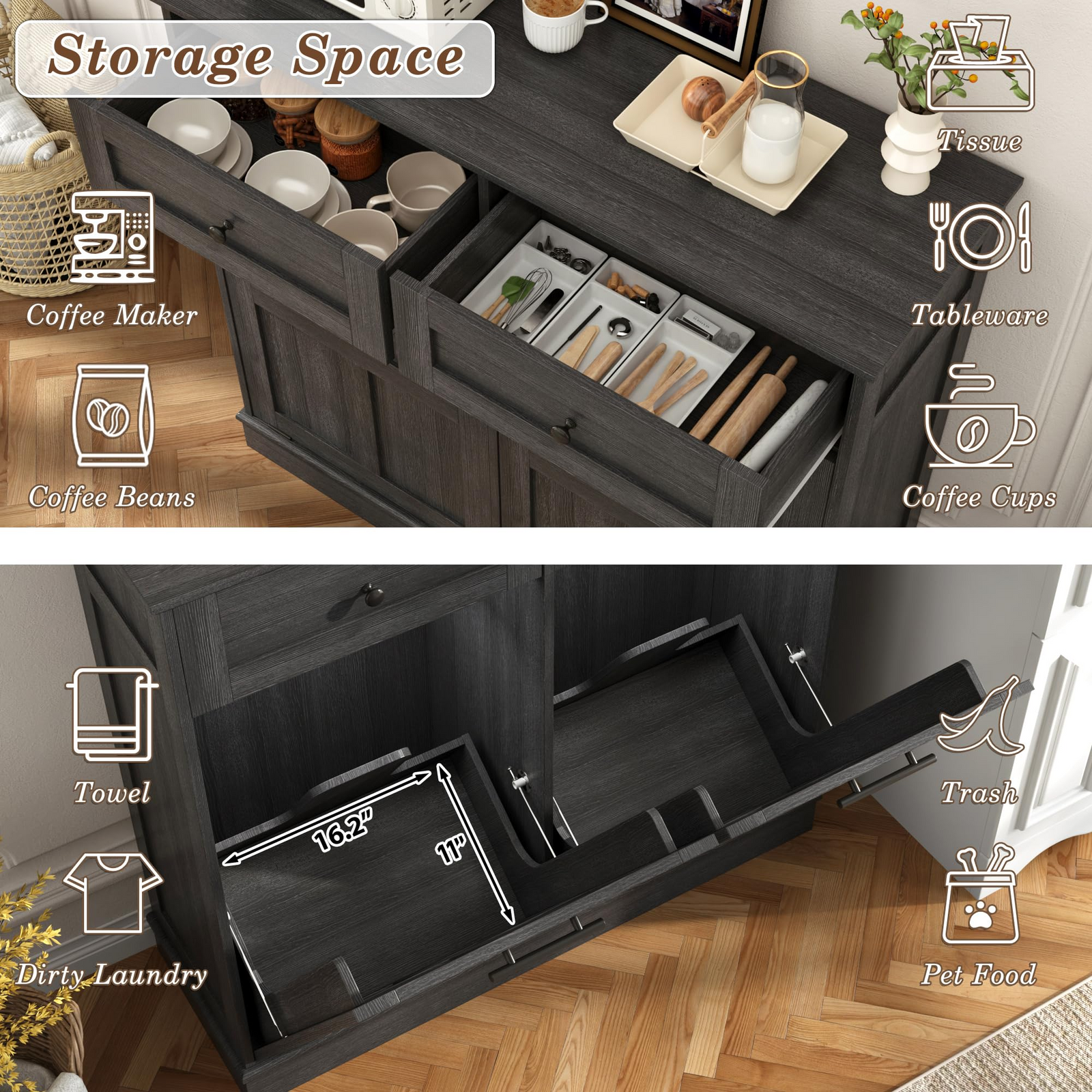 26 Gallons Dual Tilt-Out Trash Can Cabinet