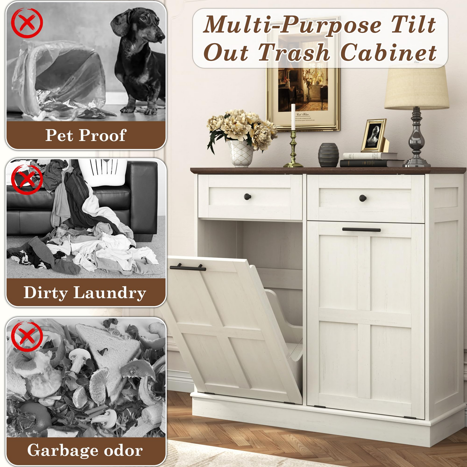26 Gallons Dual Tilt-Out Trash Can Cabinet