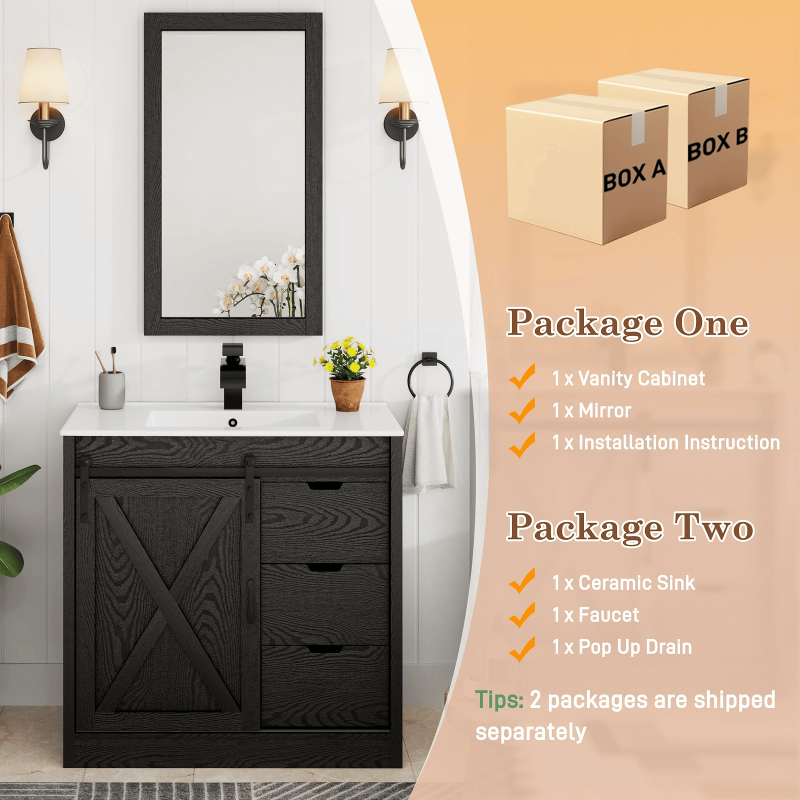 36 Inch Single Bathroom Vanity Cabinet with Sink