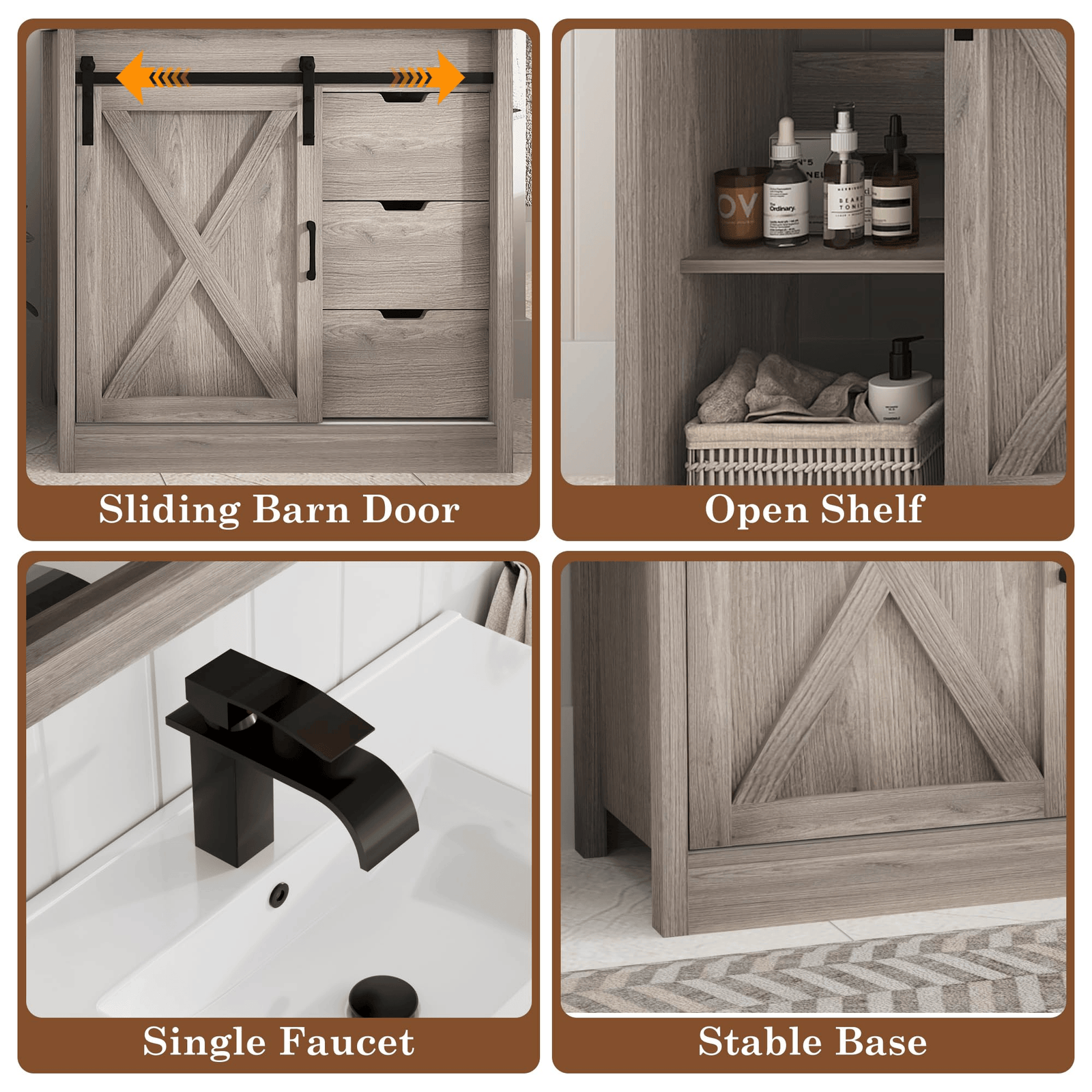 36 Inch Single Bathroom Vanity Cabinet with Sink