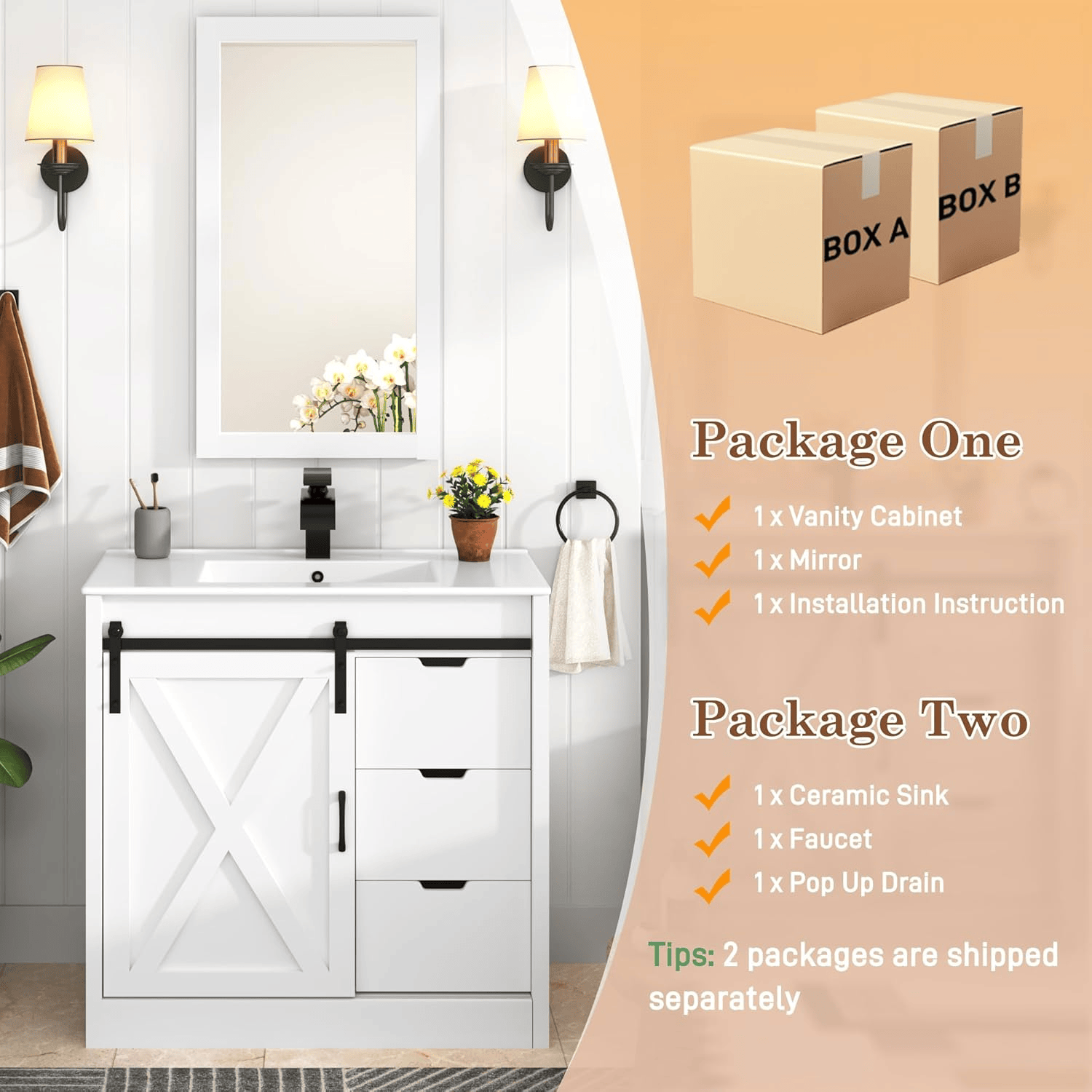 36 Inch Single Bathroom Vanity Cabinet with Sink