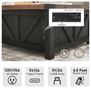 36"/40" Lift Top Coffee Table Wood with Charging Station