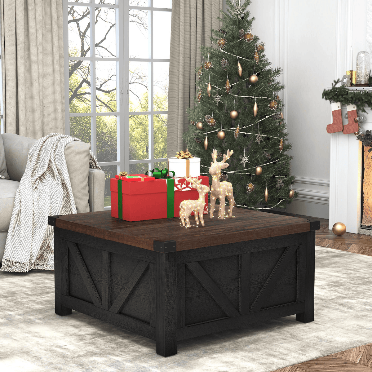 36"/40" Lift Top Coffee Table Wood with Charging Station