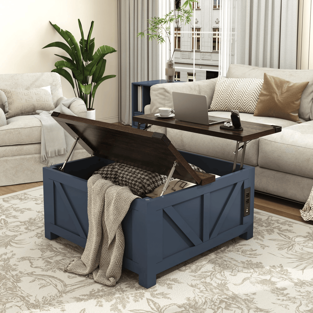 36"/40" Lift Top Coffee Table Wood with Charging Station