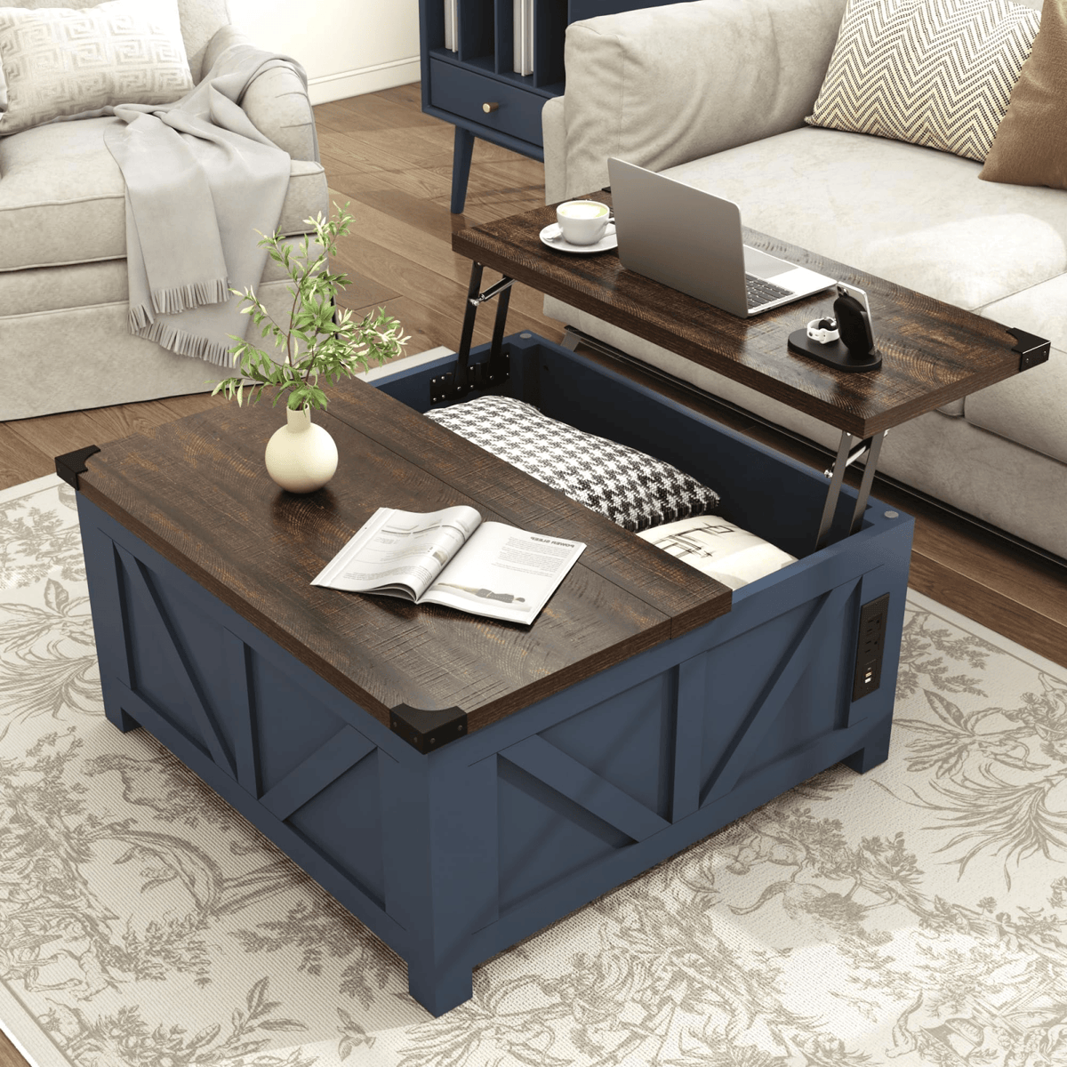 36"/40" Lift Top Coffee Table Wood with Charging Station