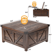 36"/40" Lift Top Coffee Table Wood with Charging Station