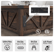 36"/40" Lift Top Coffee Table Wood with Charging Station