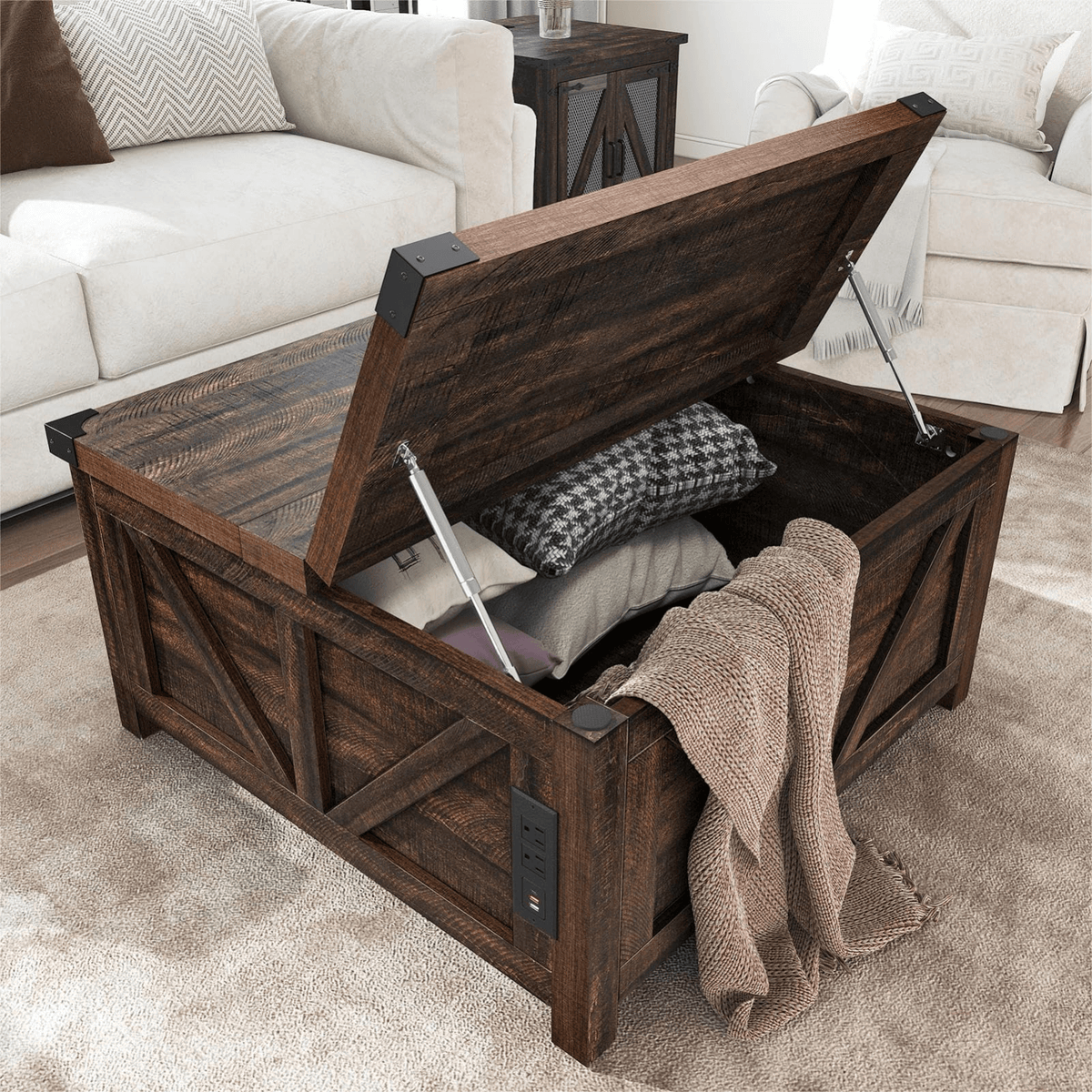 36"/40" Lift Top Coffee Table Wood with Charging Station