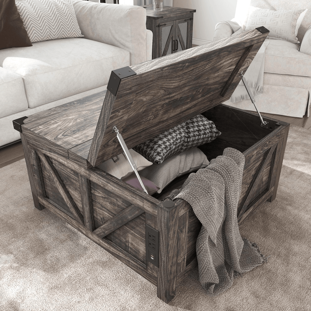 36"/40" Lift Top Coffee Table Wood with Charging Station