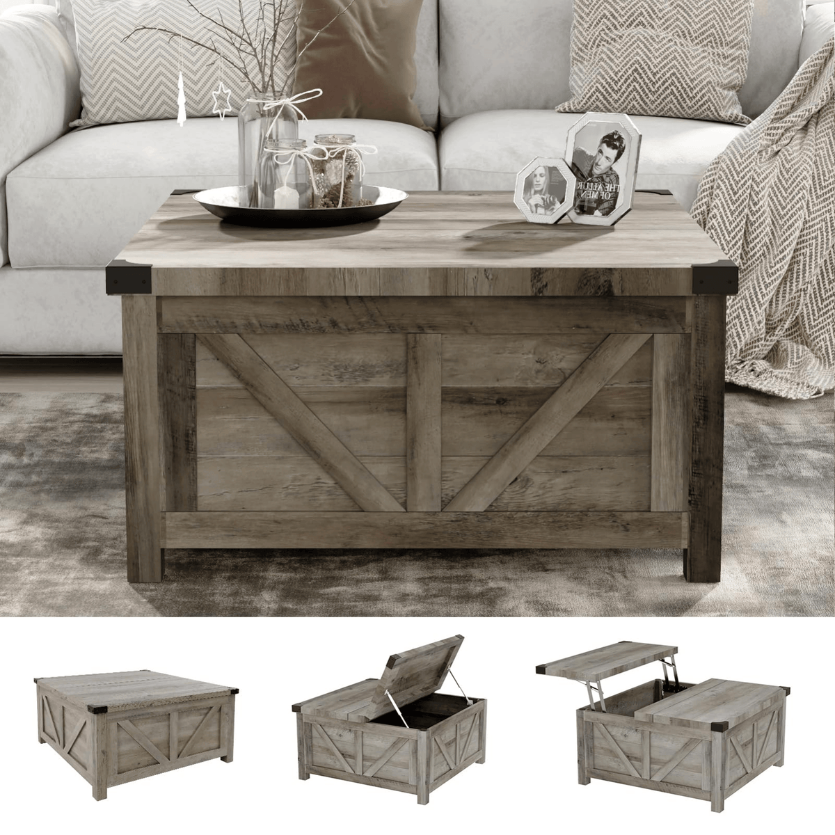 36"/40" Lift Top Coffee Table Wood with Charging Station