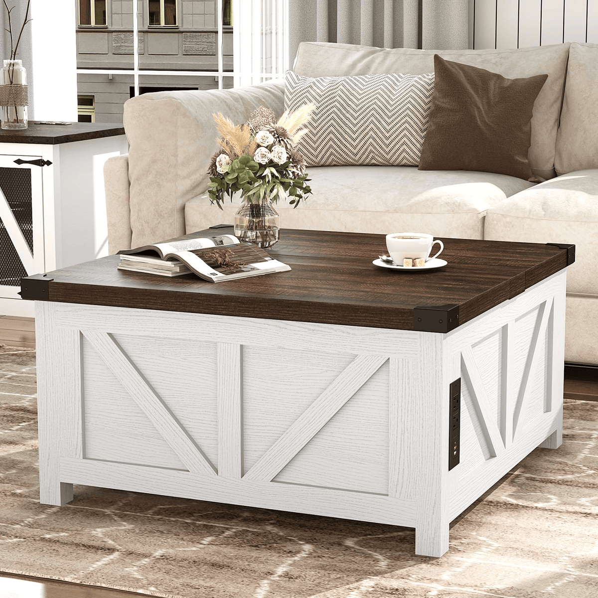 36"/40" Lift Top Coffee Table Wood with Charging Station