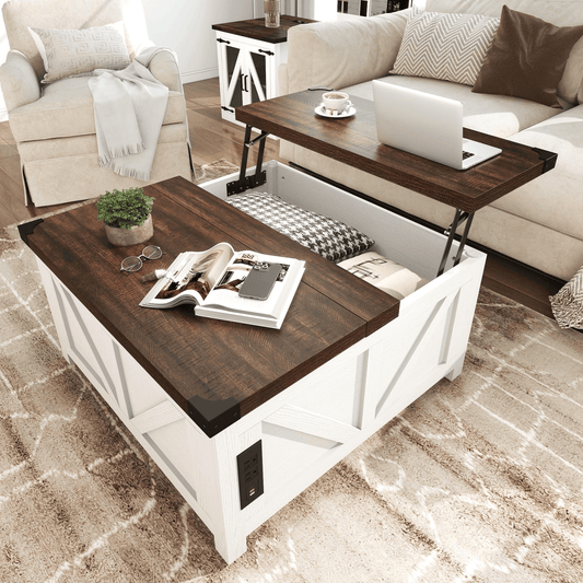 36"/40" Lift Top Coffee Table Wood with Charging Station