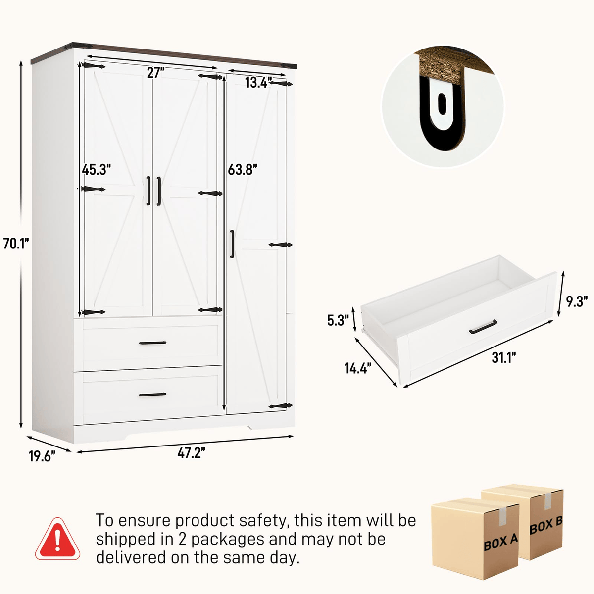 3 Doors Armoire Wardrobe Closet
