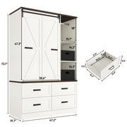 size-White storage cabinet with multiple compartments and dimensions displayed