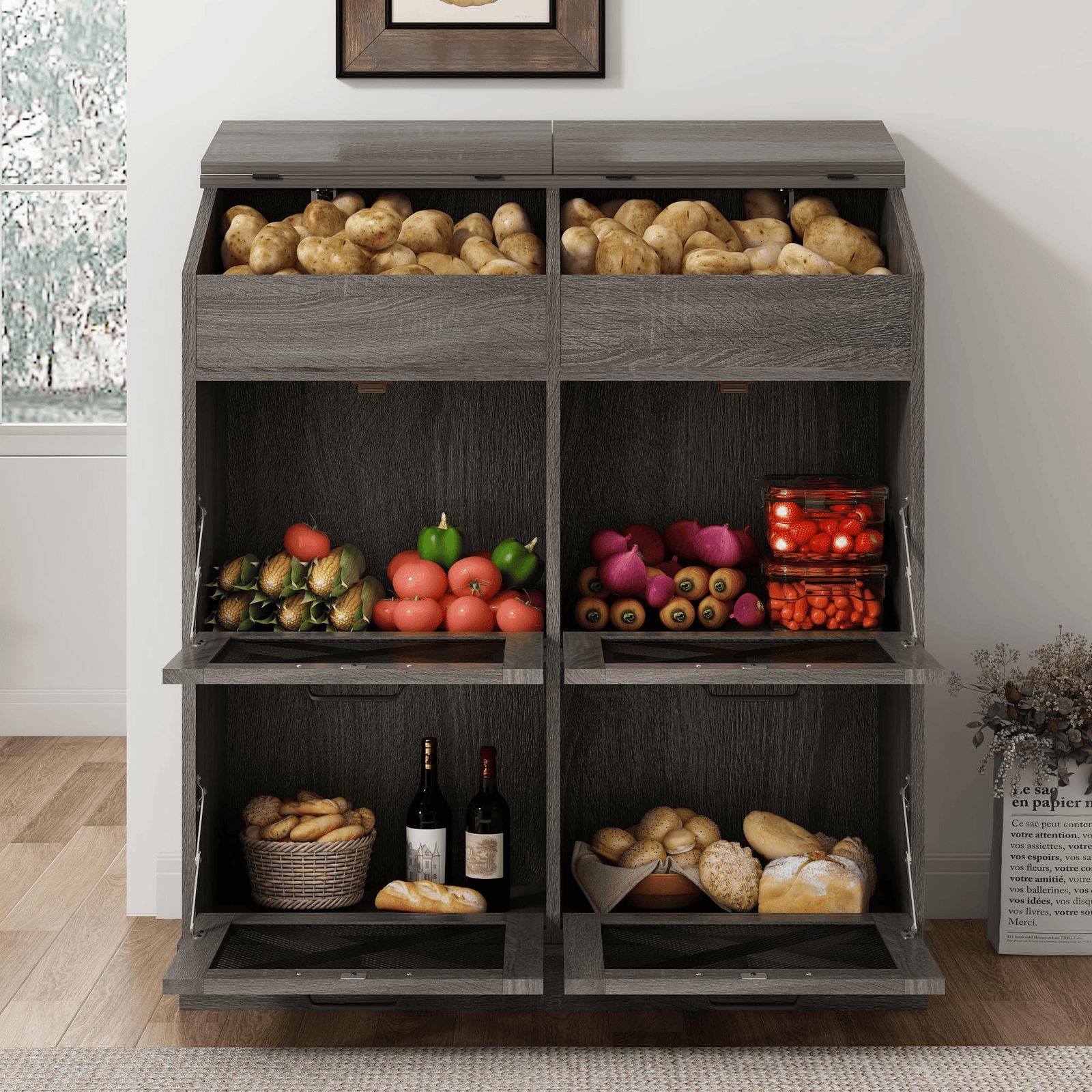 6 Gallons Wood Potato Onion Storage Bin