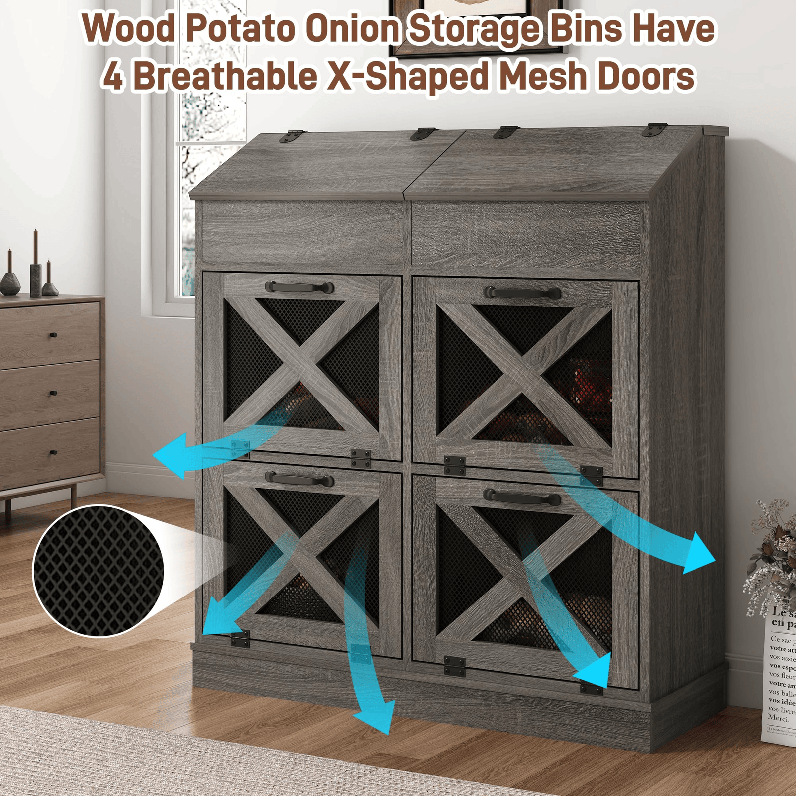 6 Gallons Wood Potato Onion Storage Bin