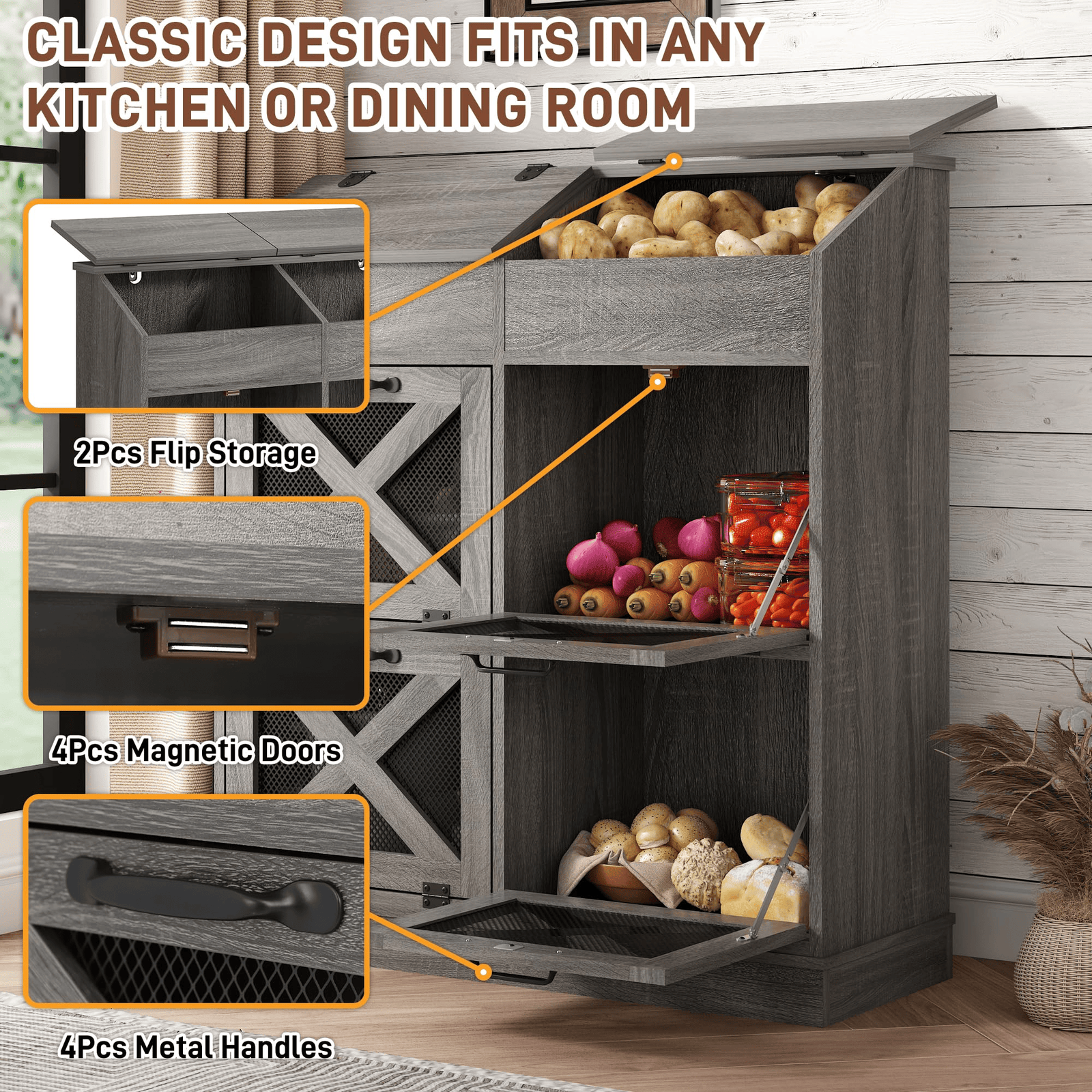 6 Gallons Wood Potato Onion Storage Bin