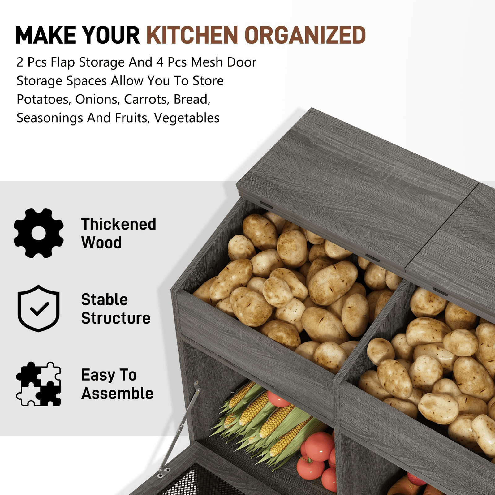 6 Gallons Wood Potato Onion Storage Bin