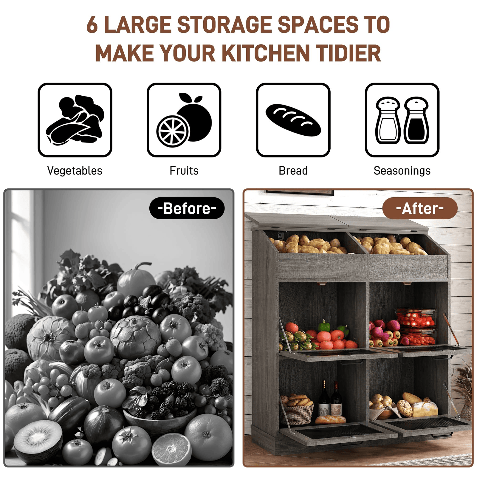 6 Gallons Wood Potato Onion Storage Bin