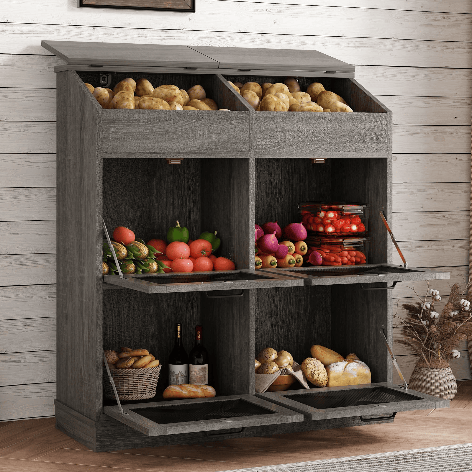 6 Gallons Wood Potato Onion Storage Bin