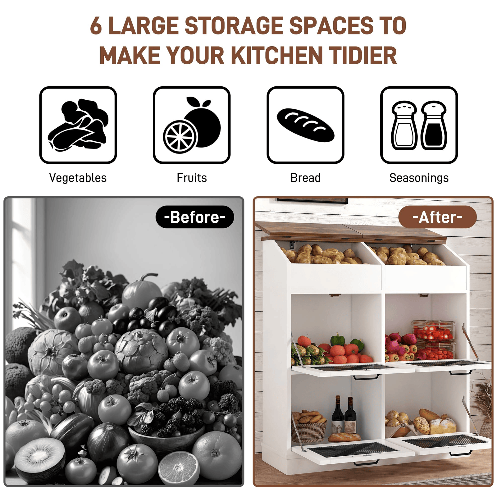 6 Gallons Wood Potato Onion Storage Bin