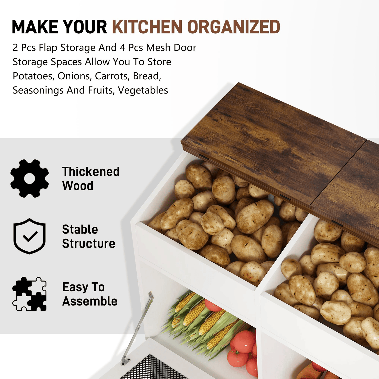 6 Gallons Wood Potato Onion Storage Bin