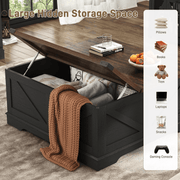 36"/40" Lift Top Coffee Table Wood with Charging Station
