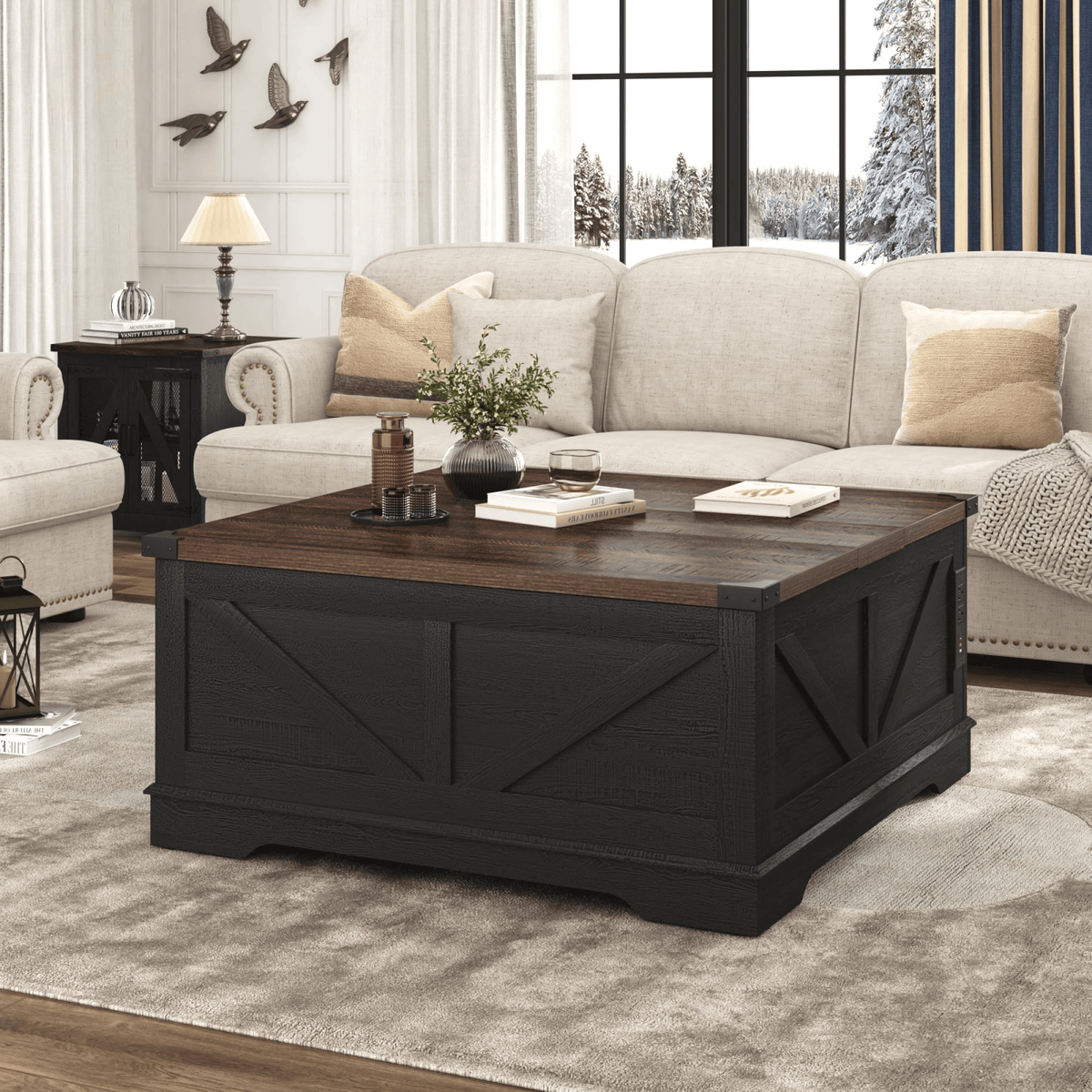 36"/40" Lift Top Coffee Table Wood with Charging Station