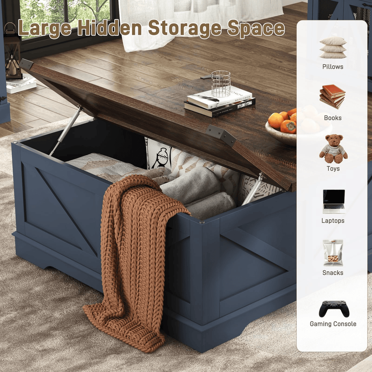 36"/40" Lift Top Coffee Table Wood with Charging Station