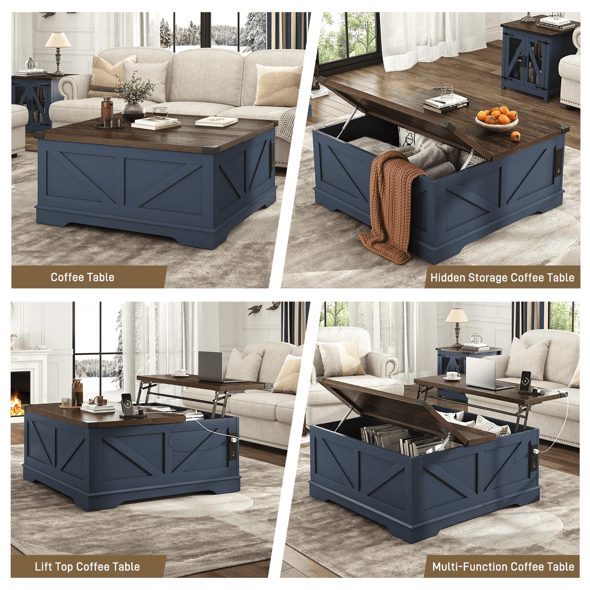 36"/40" Lift Top Coffee Table Wood with Charging Station