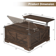 36"/40" Lift Top Coffee Table Wood with Charging Station