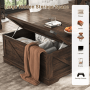 36"/40" Lift Top Coffee Table Wood with Charging Station
