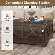 36"/40" Lift Top Coffee Table Wood with Charging Station