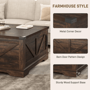 36"/40" Lift Top Coffee Table Wood with Charging Station