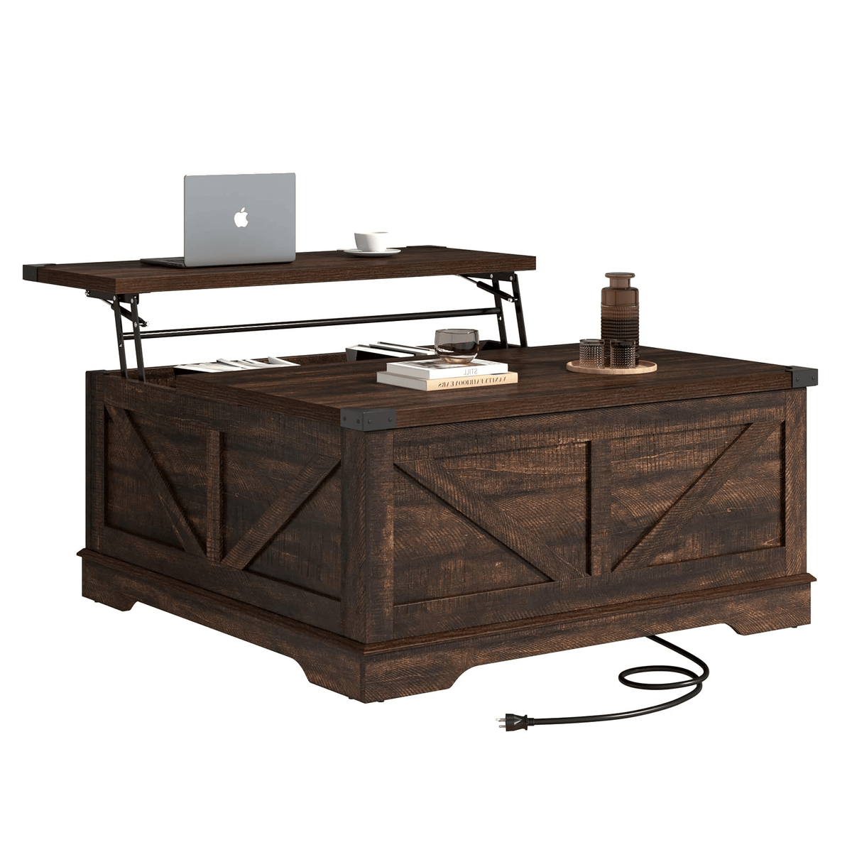 36"/40" Lift Top Coffee Table Wood with Charging Station
