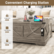 36"/40" Lift Top Coffee Table Wood with Charging Station