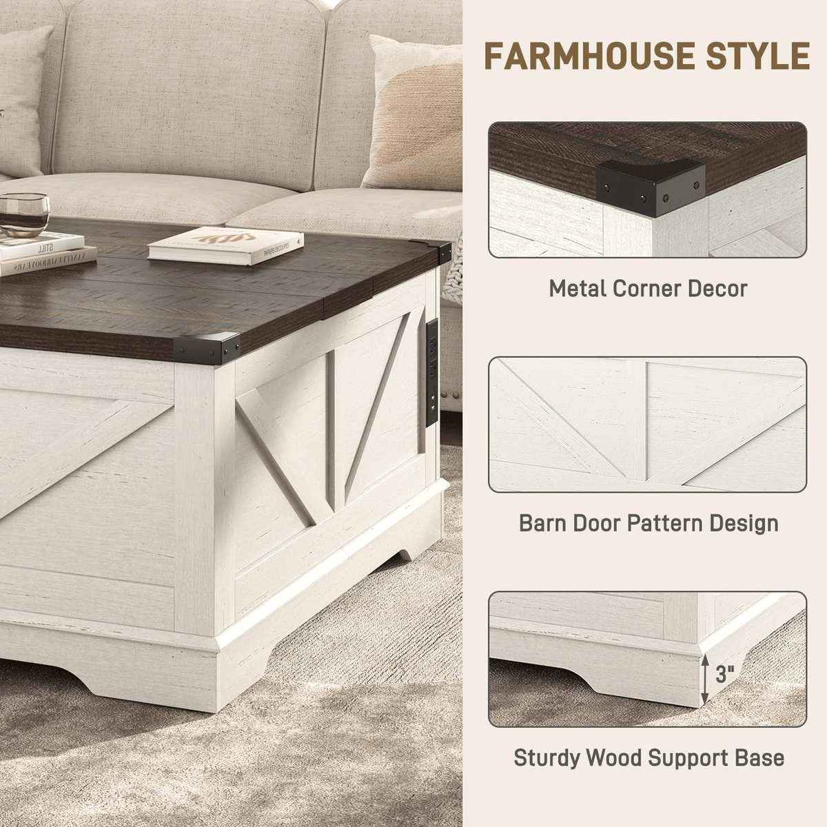36"/40" Lift Top Coffee Table Wood with Charging Station
