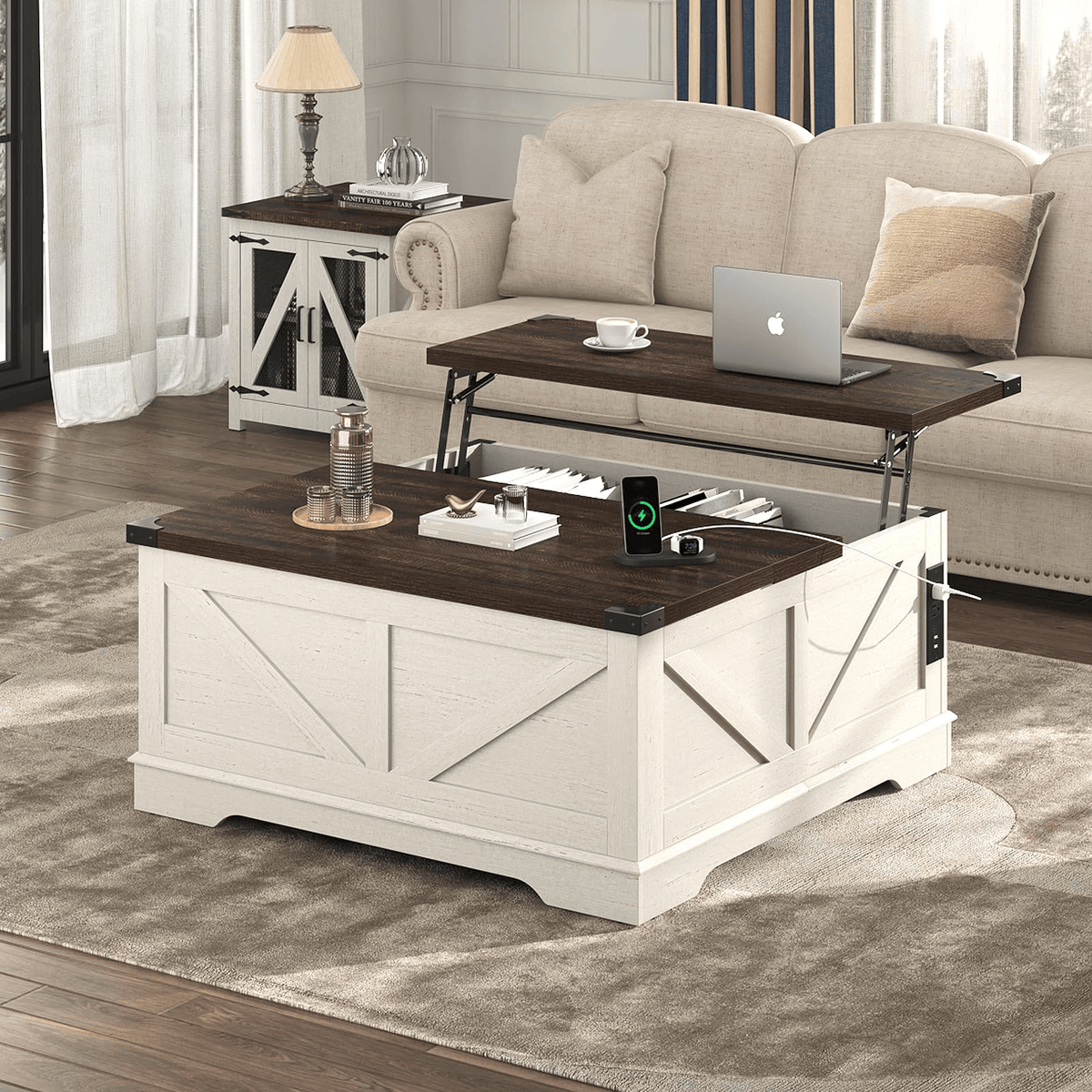 36"/40" Lift Top Coffee Table Wood with Charging Station