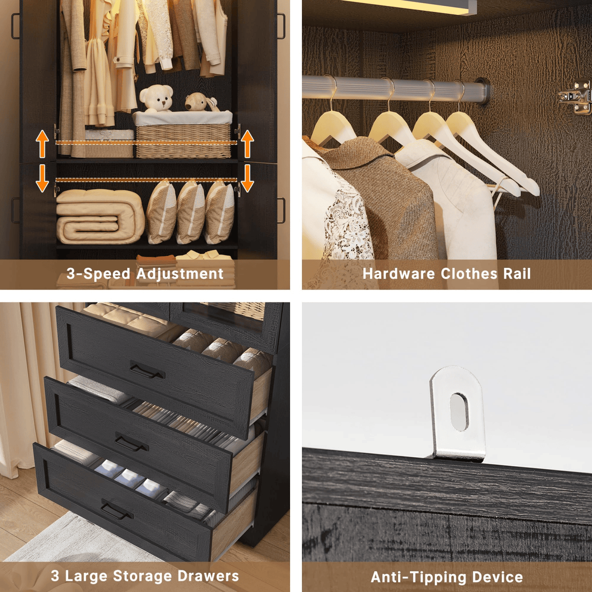 4 Doors Armoire Wardrobe Closet