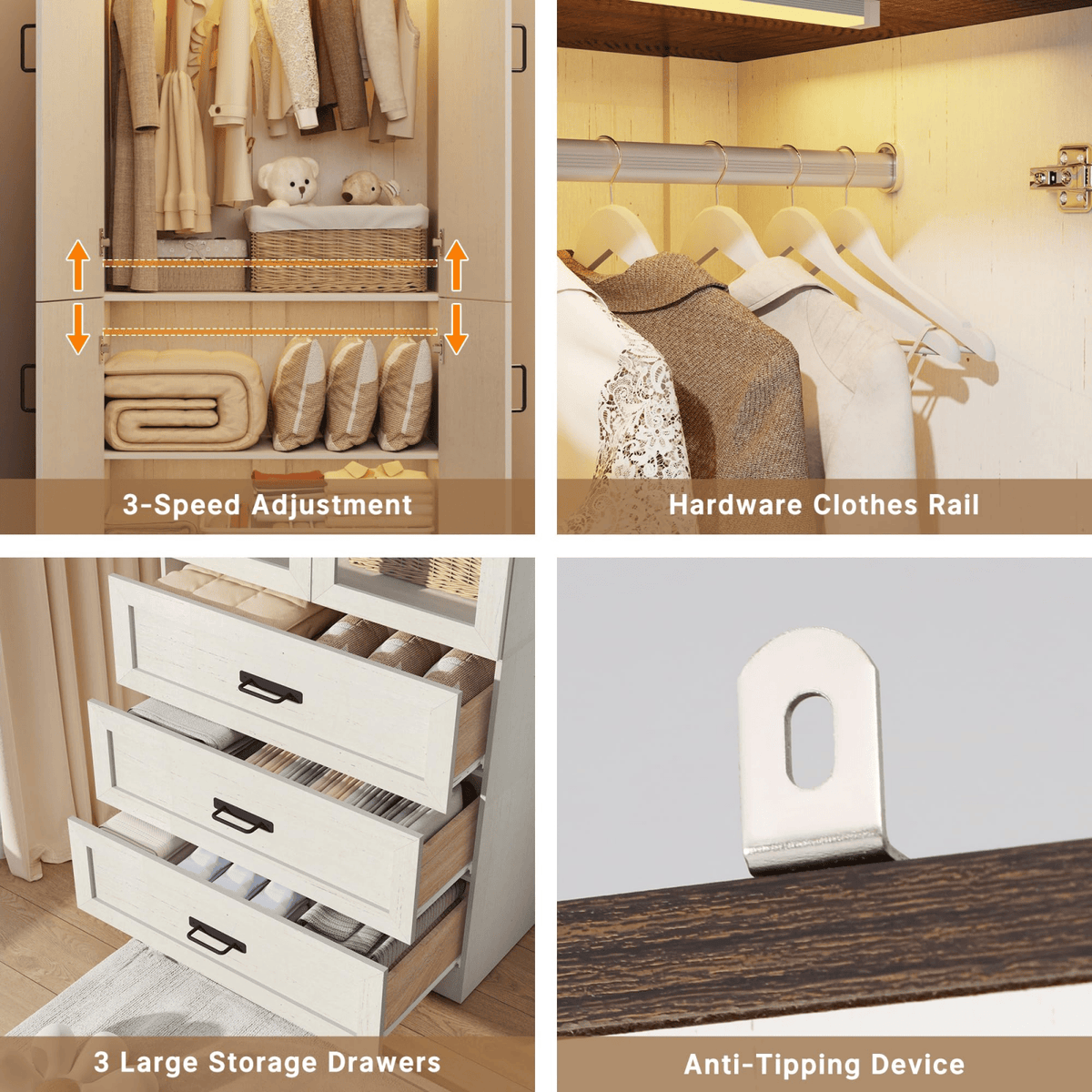 4 Doors Armoire Wardrobe Closet