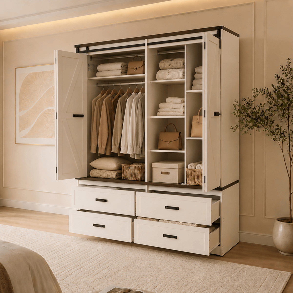 4 Doors Armoire Wardrobe Closet Freestanding