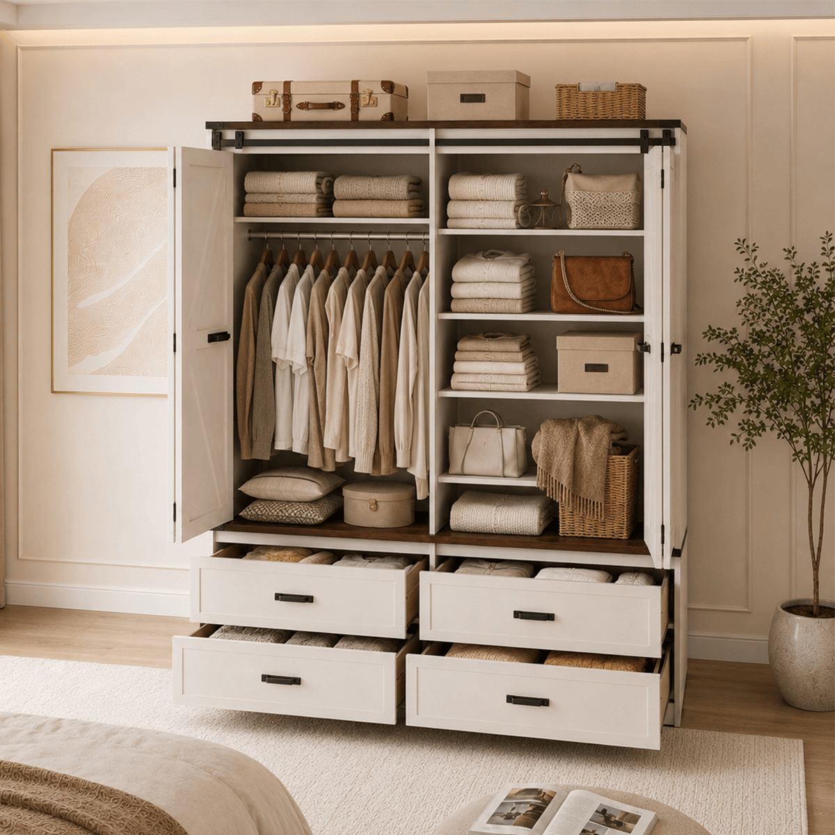 4 Doors Armoire Wardrobe Closet Freestanding