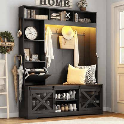 59''W Hall Tree with Bench