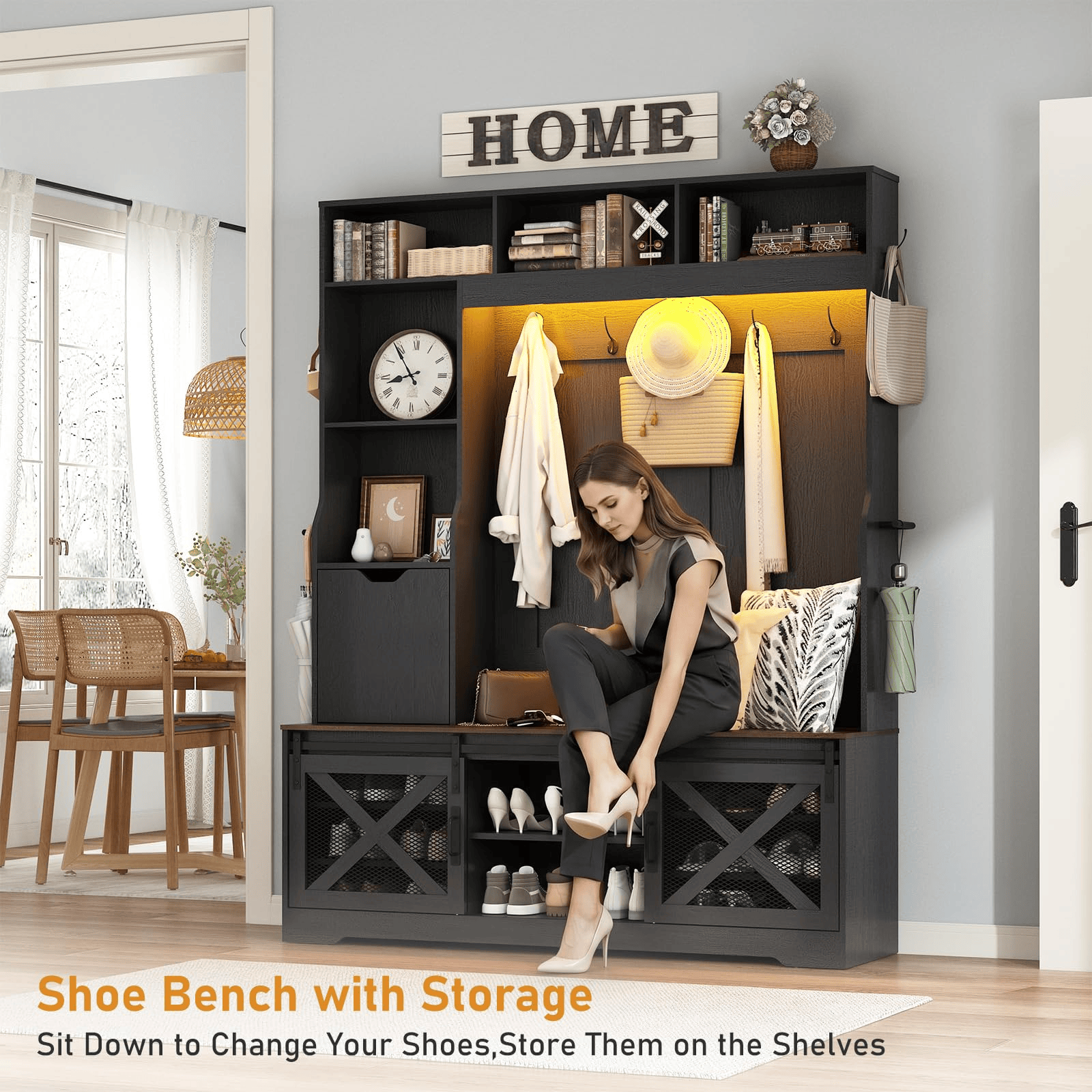 59''W Hall Tree with Bench &amp; Shoe Storage